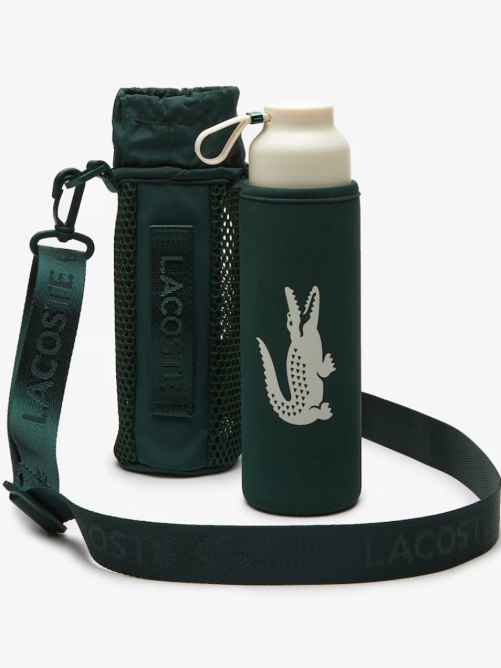 NWT Lacoste Glass Water Bottle  Silicone Holder Pouch & Adjustable Strap 8.5 oz